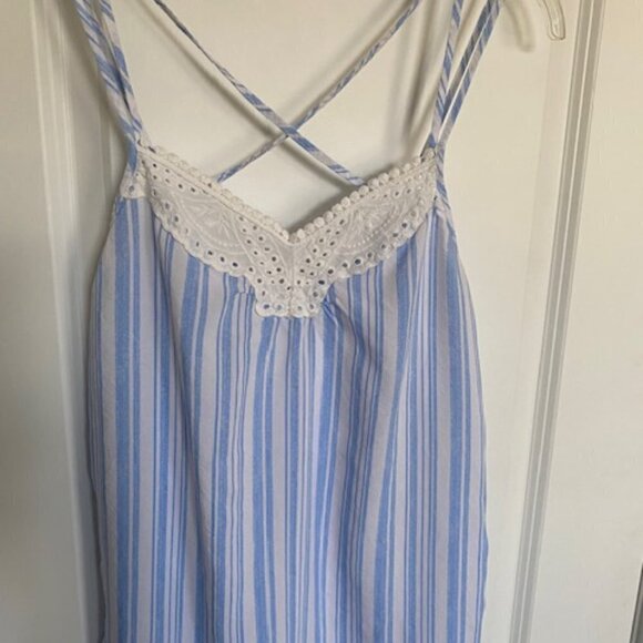 CUTE Light Blue White Striped Babydoll Nightie Slip Dress S/M - Picture 4 of 16